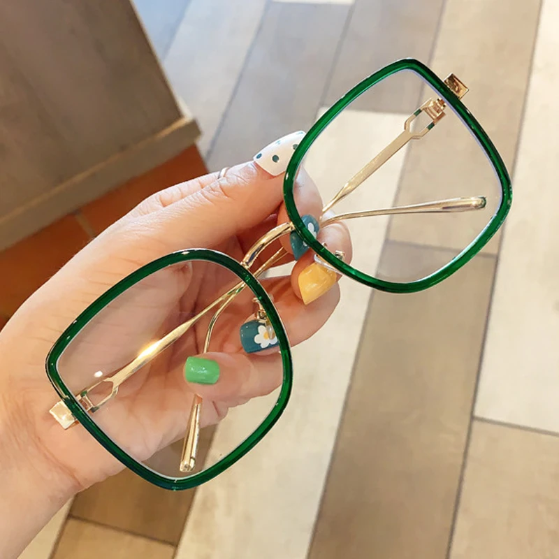 

oversized alloy square clear glasses for women vintage green orange big eyeglasses female transparent elegant shades black gray