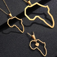 hip hop africa profile map pendant necklaces stainless steel gold color outline african maps jewelry for menwomen gifts