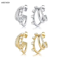 andywen 925 sterling silver gold three triple circle hoops 20mm round line huggies loops crystal 2020 rock punk fine jewelry