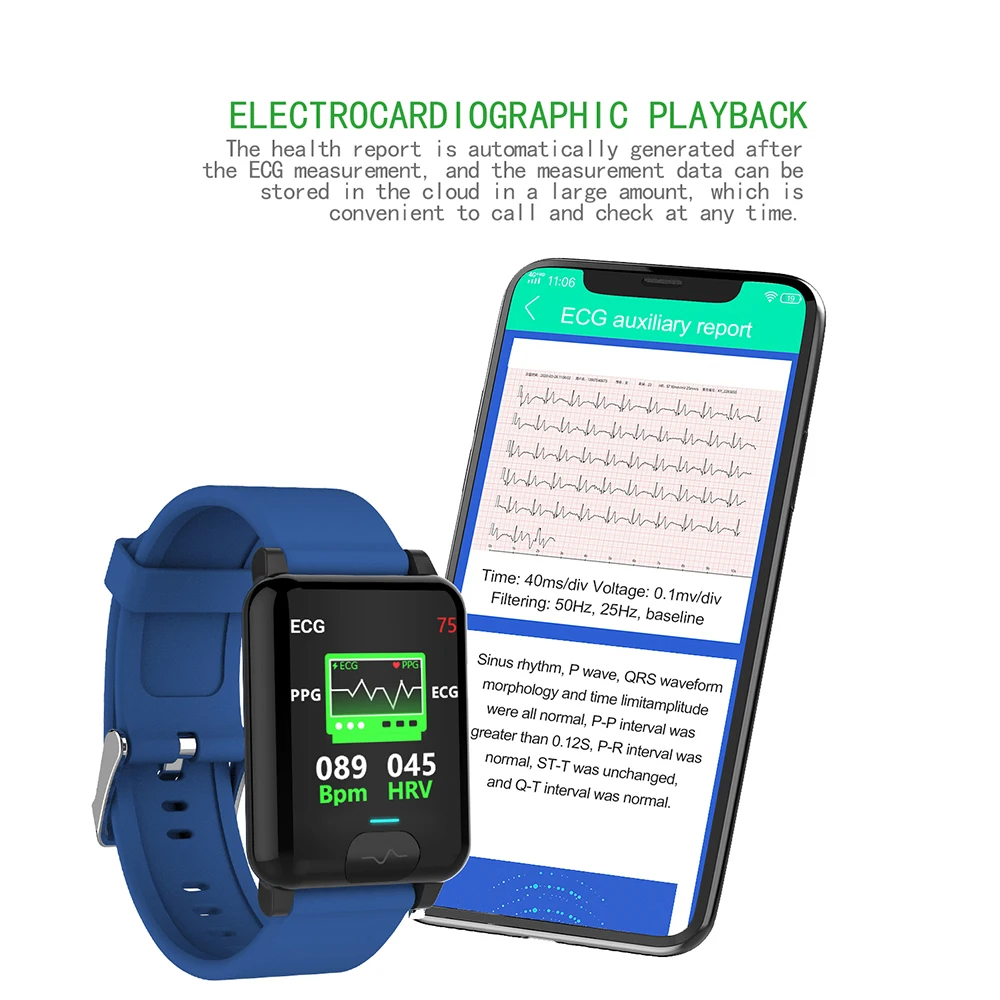 

UGUMO Men Women Body Temperature Smart Watch ECG+PPG Heart Rate Blood Pressure Monitor Smart Bracelet for Android IOS Phone