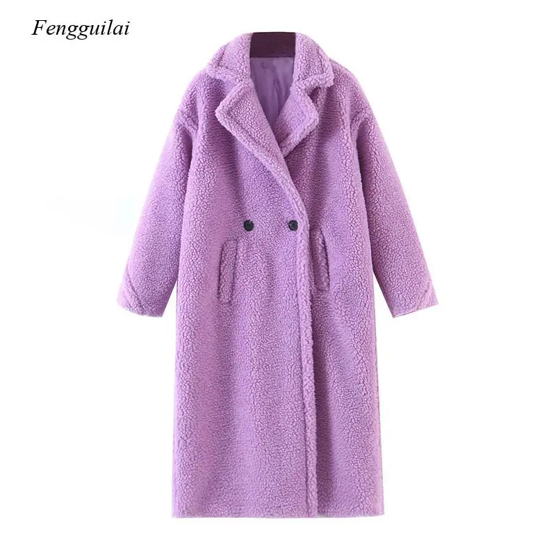 Зимнее женское фиолетовое пальто Тедди стильная Женская Толстая теплая