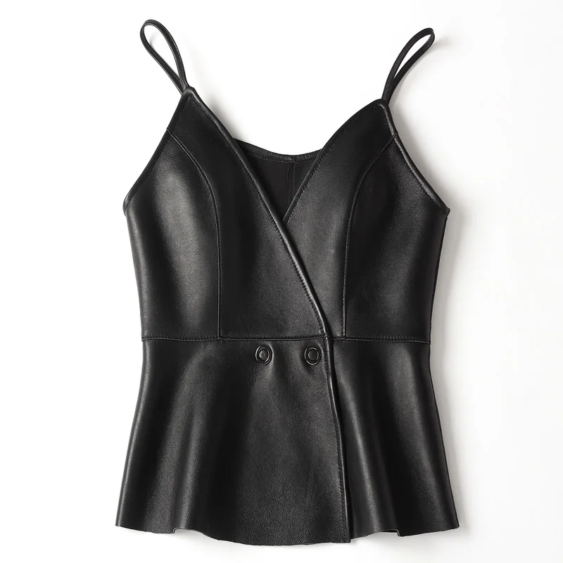 

Woman Coats Sleeveless Sling 100% Jacket 2020 Female Vest Real Sheepskin Leather