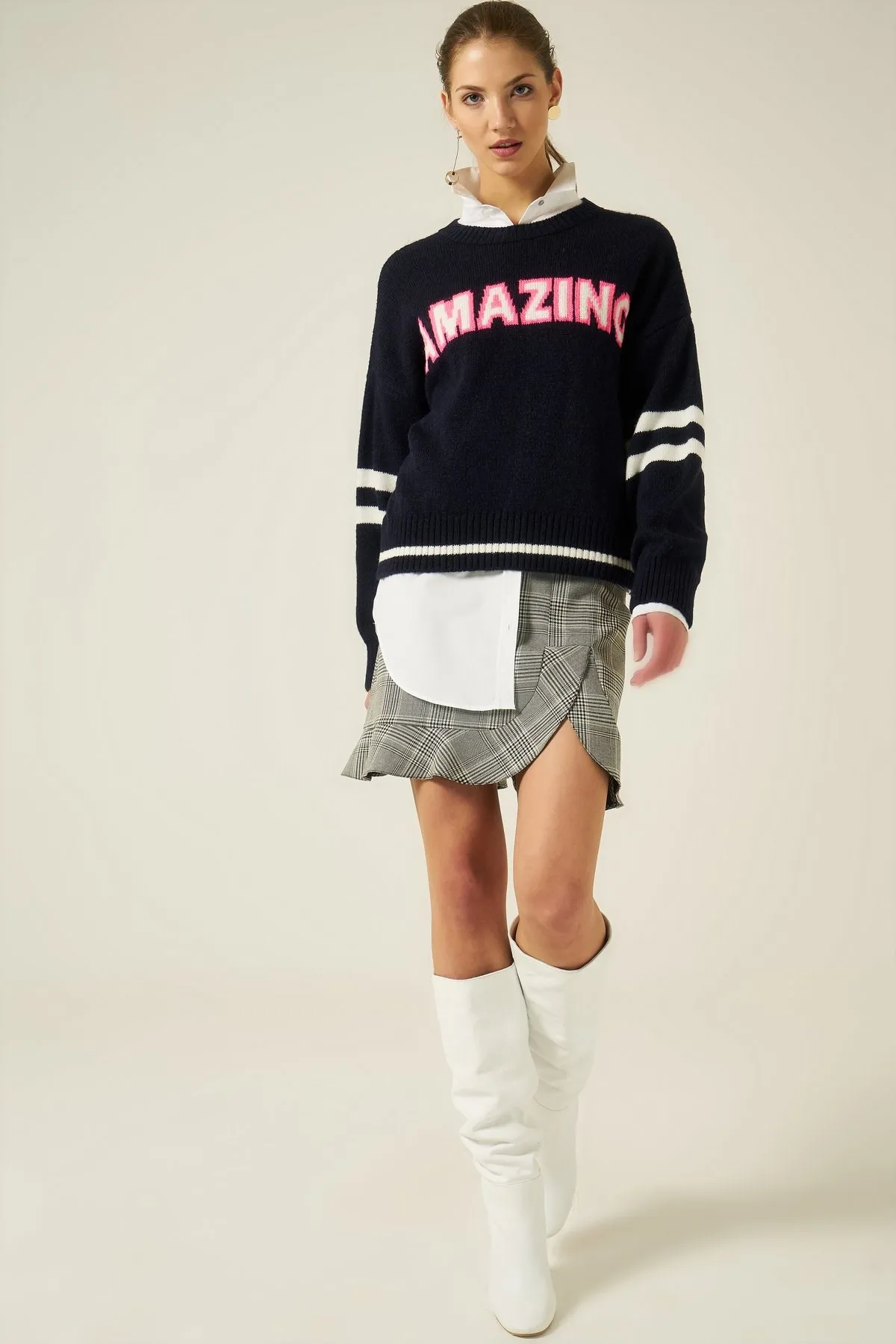 Трикотажный свитер с велосипедным воротником-темно-синий |