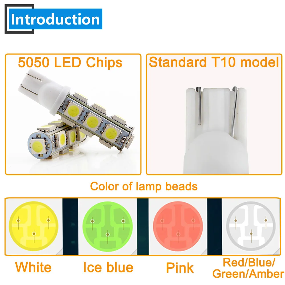 4 шт. DC 12 В 24 T10 194 168 W5W 5050 13 SMD Светодиодная лампа для салона номерного знака прибора