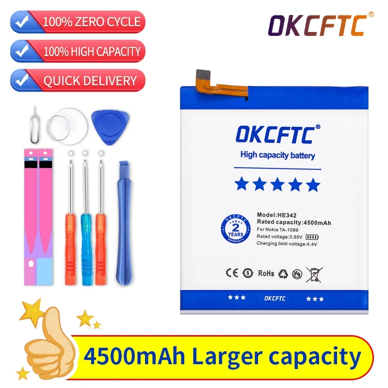 

4500mAh HE342 HE 342 Mobile Phone Batteries For Nokia X6 2018 6.1 Plus TA-1099 X5 TA-1109 5.1 Plus Battery