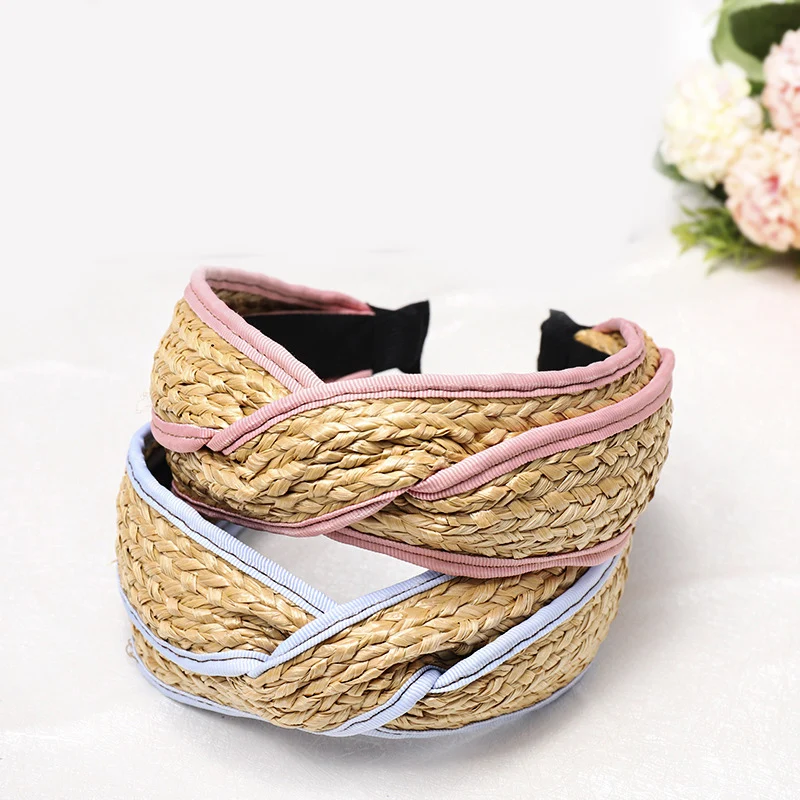 Женская Плетеная соломенная повязка для волос обруч Bazel аксессуары головной убор
