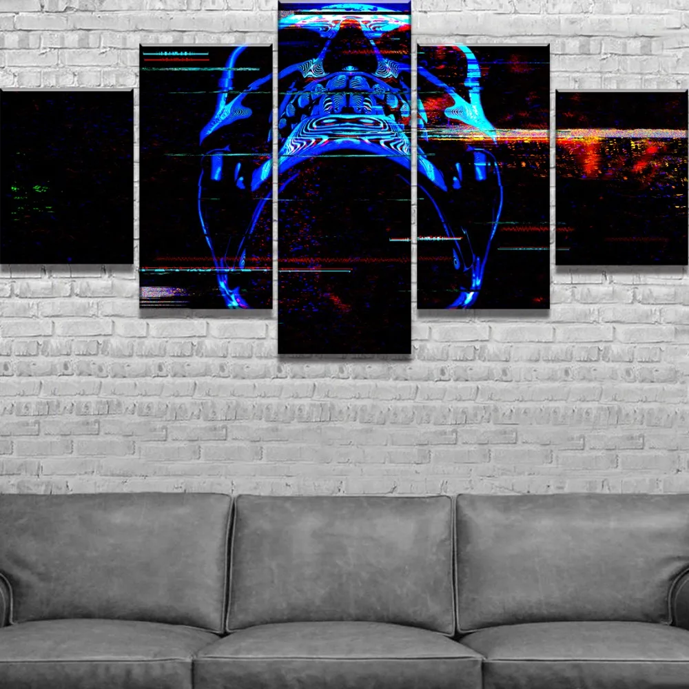 

Modular Print Home Decoration Modern HD 5 Panel Neon Skull Paintings Canvas Poster For Bedroom Artwork Framework