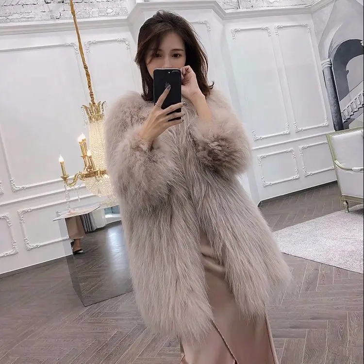

Autumn Winter Luxury Faux Fox Fur Coat Women Hairy Loose V Collar Thick Warm Jacket Elegant Office Lady Sheepskin Drape Jacket