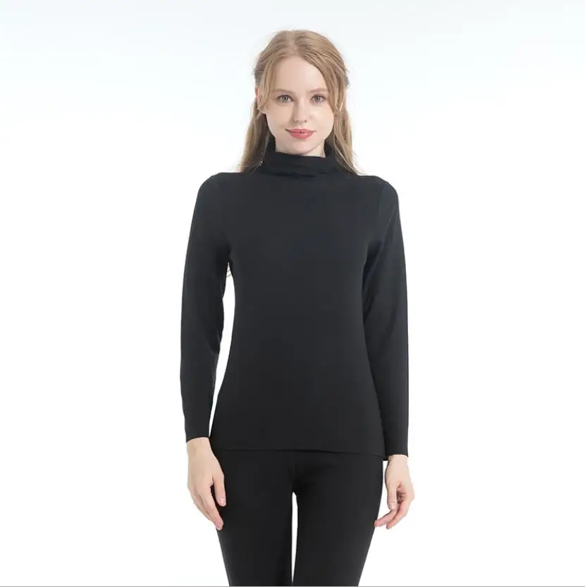 women thermo Термобелье водолазка зимняя женская одежда костюм Fever шлифовальные кальсоны теплая рубашка с подогревом термобелье черный топ - Цвет: women thermo