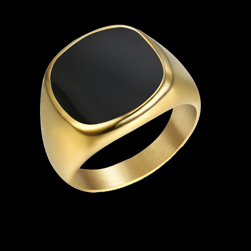 

Fashion Mens Women Gold Round Enamel Rings for Men 316 Stainless Steel Golden Signet Rings Jewelry Gifts