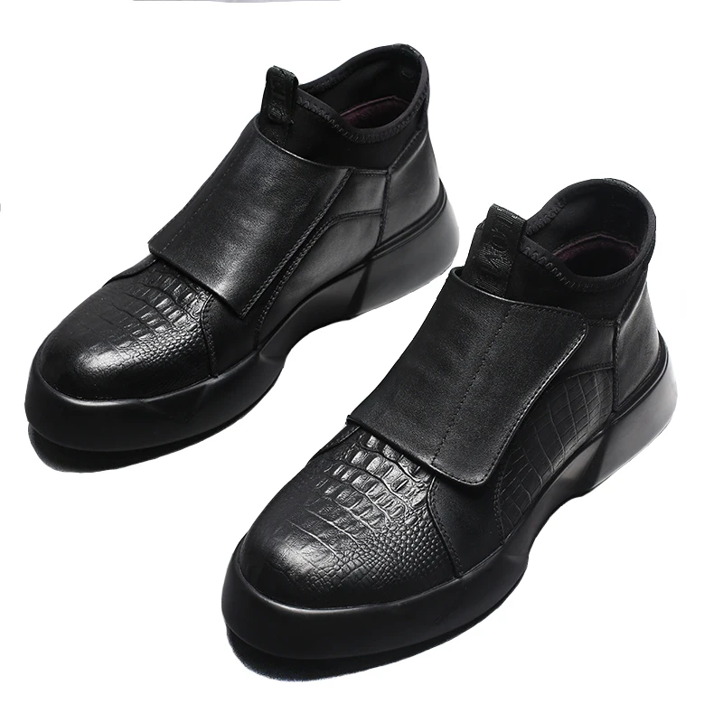 black FZNYL/мужская кожаная обувь с узором «крокодиловая кожа»; Новинка года; Модные дышащие ботинки martin с высоким берцем; короткие ботинки в британском стиле - Цвет: black