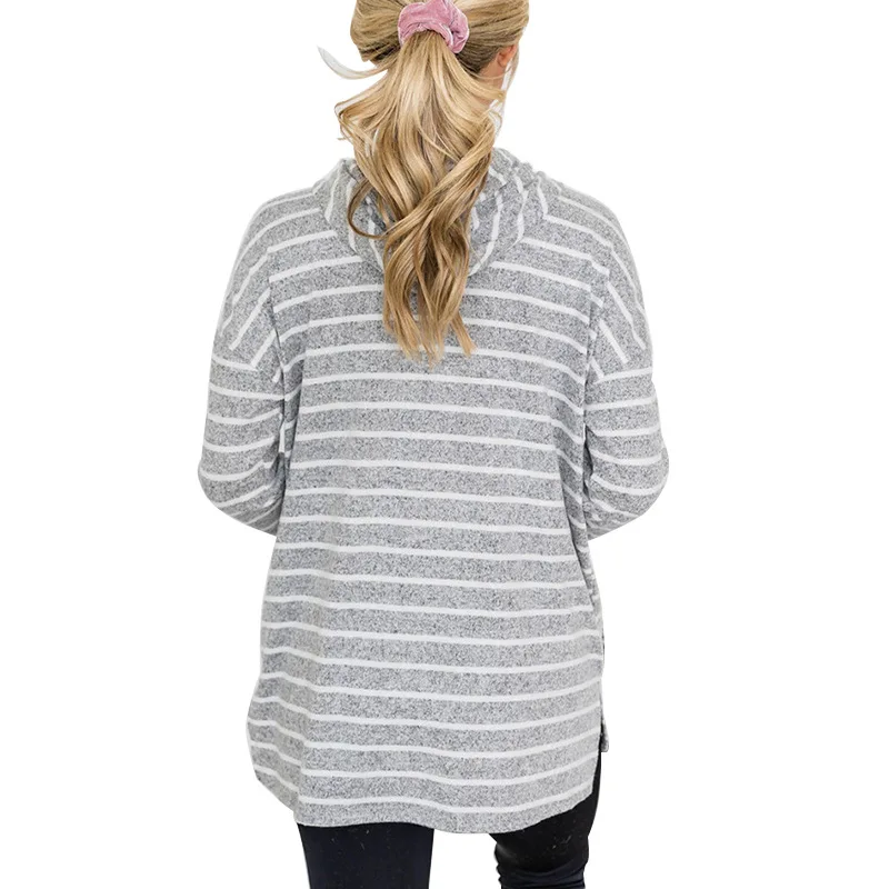 

Ladies Autumn Striped Prints Hooded Tops Long-Sleeved Women Hoody Casual Clothes lady Striple Hoodie