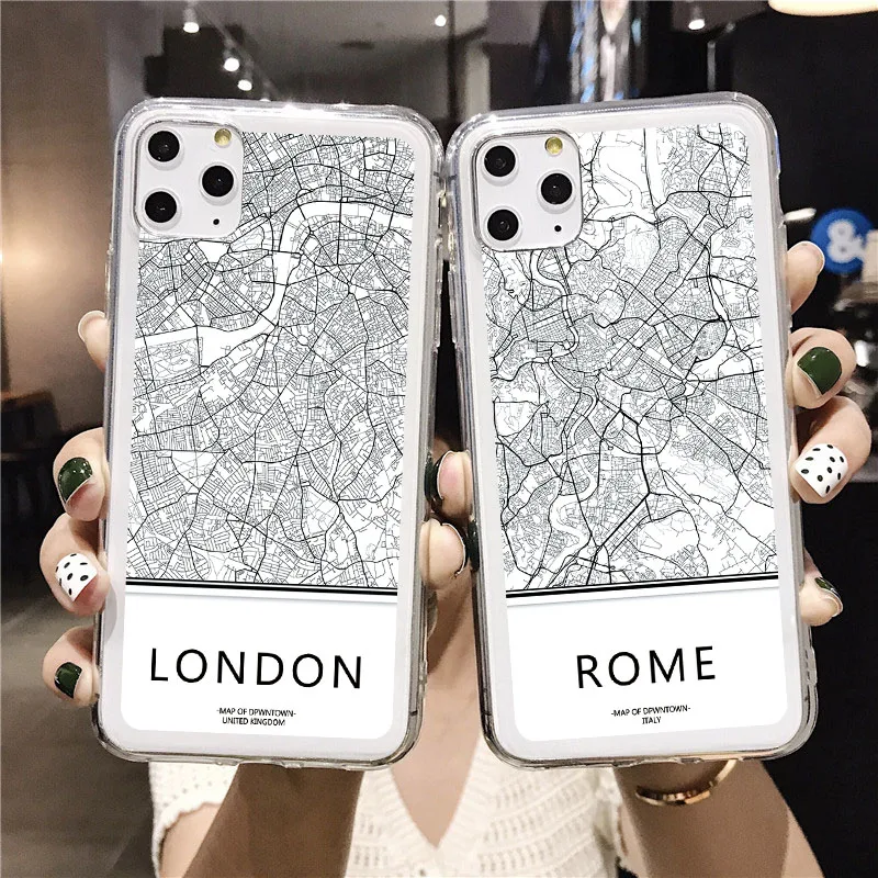 Прозрачный мягкий чехол для телефона с картой мира iPhone 11 12 13 Pro XS Max XR X SE 2020 7 8 plus Ins