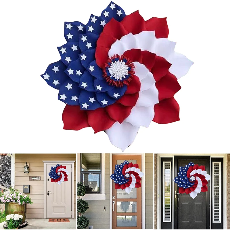 

Patriotic Wreath Independence Day Wreath Porch Front Door Decoration Outdoor Hanging Garland Decor WWO66