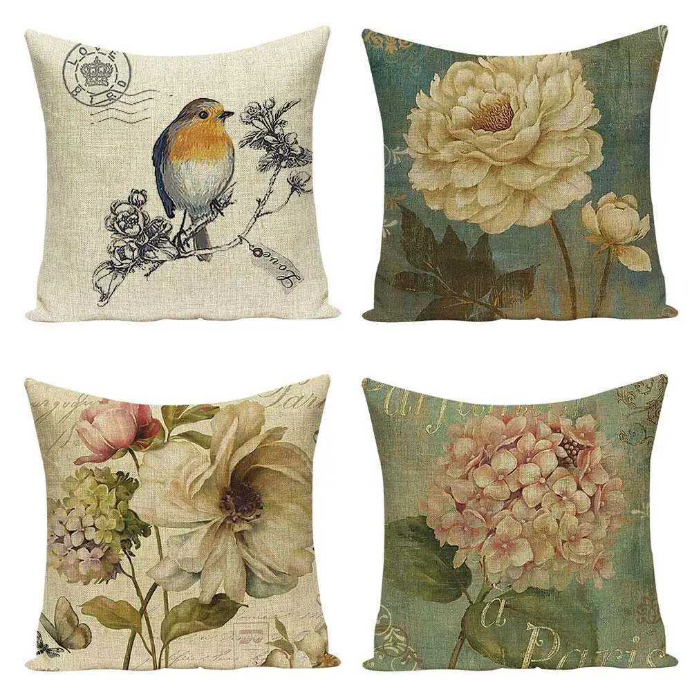 

Plant Farmhouse Decor Cushion Vintage Pillow Decorative Pillows Case Cushion Cover Bird Flowers Cushions Home Decor