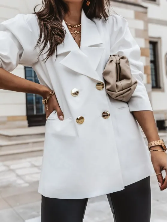 

2021 spring new popular temperament casual double breasted solid color women's suit coat