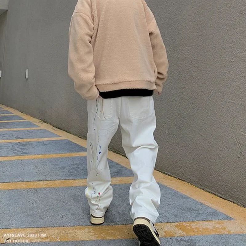 

Jeans Women Hip Hop Painted Designer Cool Denim Trousers Womens Couple Loose Straight Chic Ins Fashion Bottoms Harajuku Leisure