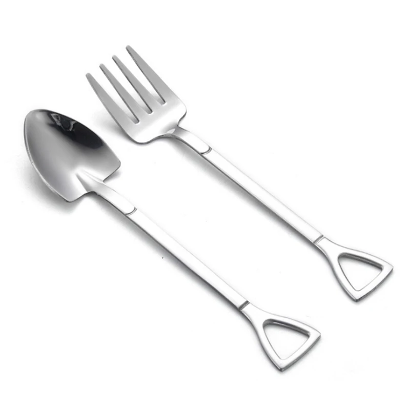 

Creative Stainless Steel Shovel Shaped Spoon Fork Colorful Rose Gold Tableware Long Handle Coffee Spoon Teaspoon Stirring Spoon