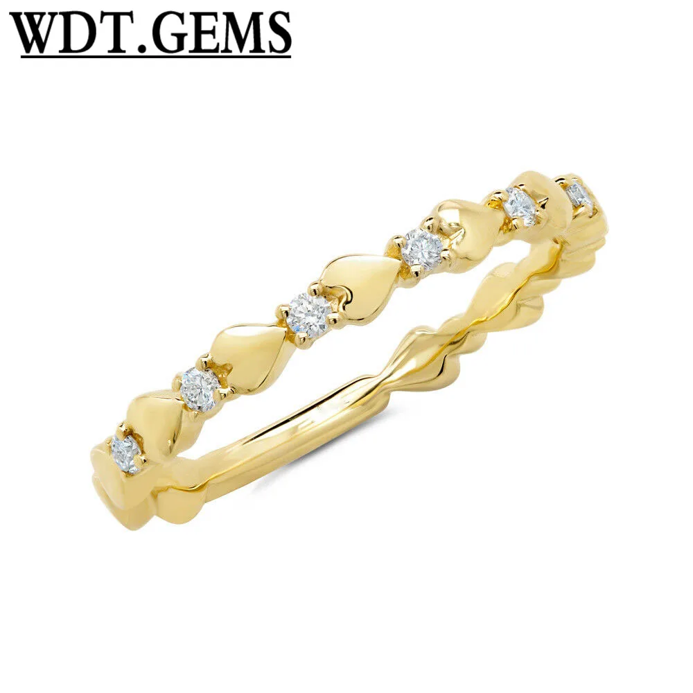 

Diamond Heart Shape Band 14k Yellow Gold Dainty Minimalist Design Ring 0.11ct