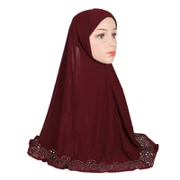 h001 high quality medium size 7070cm muslim amira hijab with rhinestones pull on islamic scarf head wrap