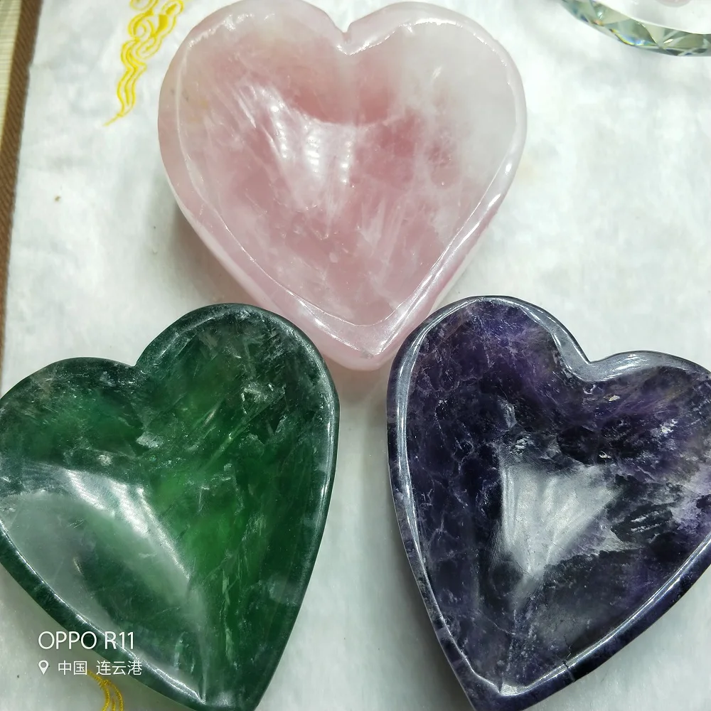 

Natural Crystal Rose Quartz Fluorite Bowl Shape Crystal Hand Carved Rough Stone Healing Gemstone Home decoration