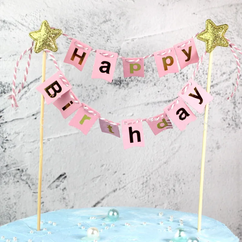 Баннер топпер для торта С Днем Рождения флаги кексов Декорации на первый день