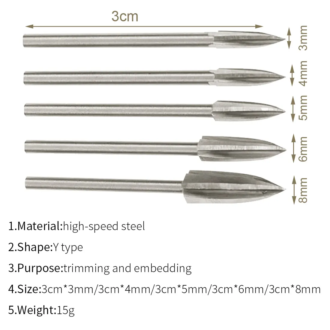 

5PCS Y type Wood Engraving Drill Bit Set Steel Solid Carbide Grinding Burr For Woodworking Drilling Carving Engraving Bit Set