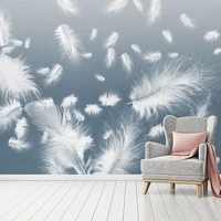 custom 3d wallpaper white feather fashion blue watercolor background wall mural study bedroom living room photo papel de parede
