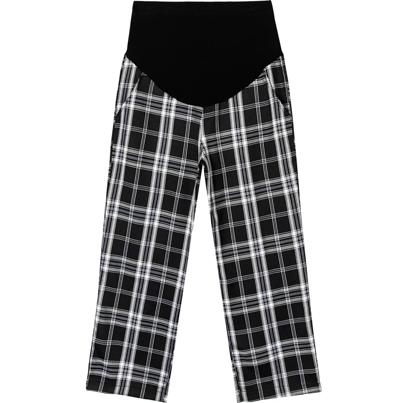 

731# Summer Plaid Cotton Linen Maternity Pants Wide Leg Loose Straight Elastic Waist Belly Clothes for Pregnant Women Pregnancy