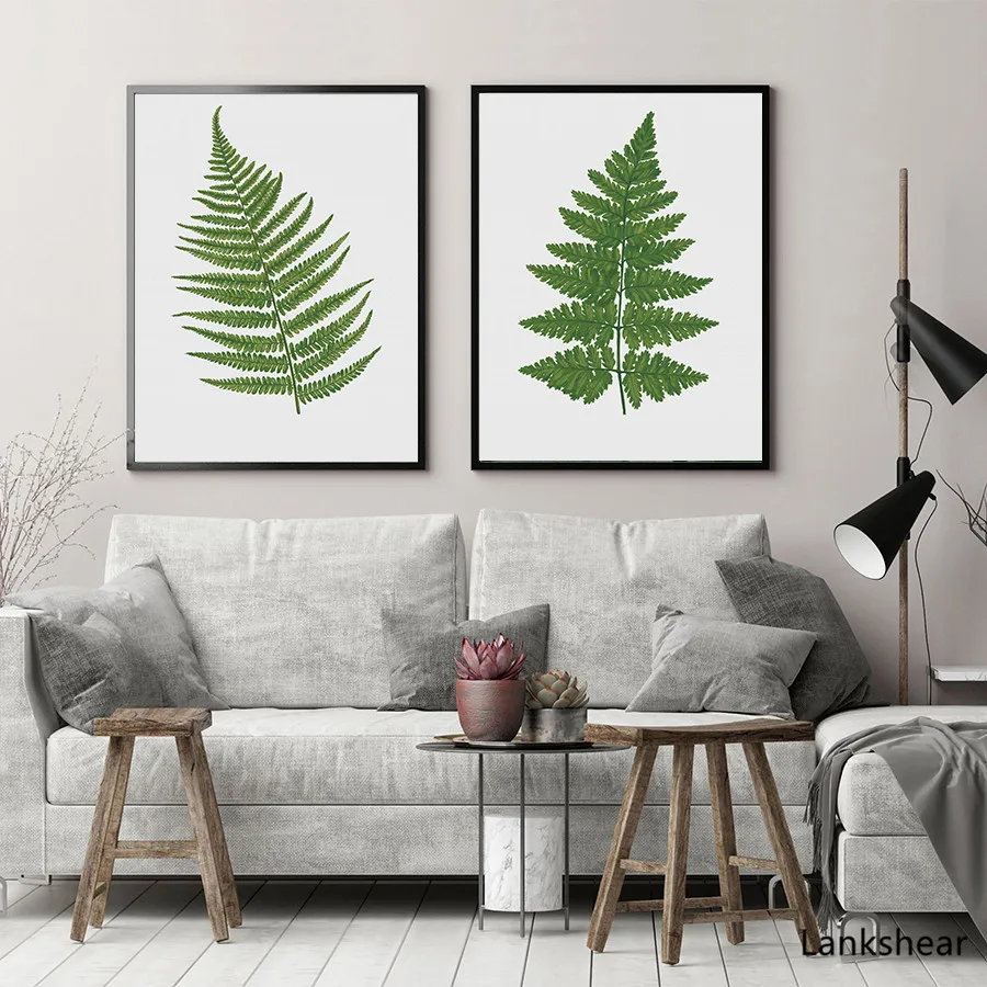 

Nordic Green Style Painting Prints Fern Green Leaf Poster Hand Painted Watercolor Green Plants Wall Pictures for Bedroom Decor