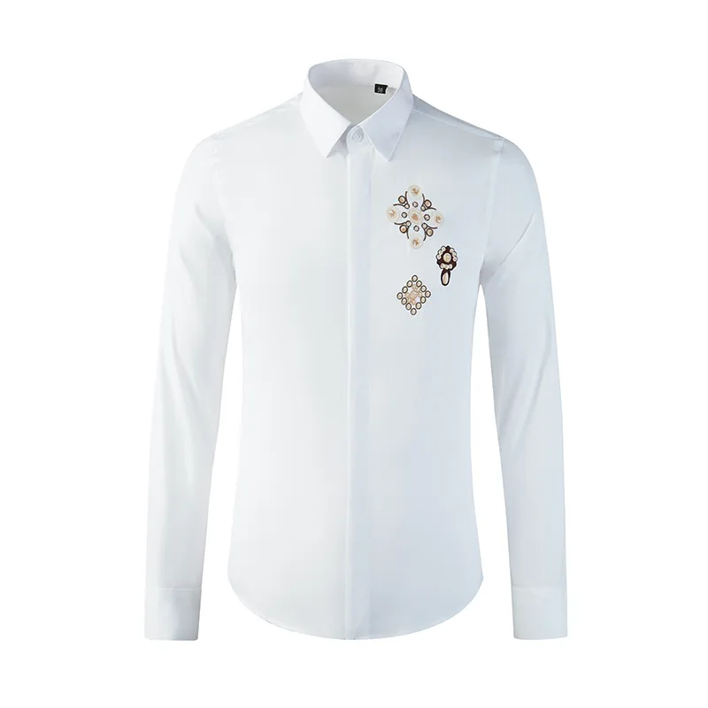 

High Quality Embroidery Men's Shirt 2021 Spring Long Sleeve Business Casual Shirt Social Party Slim Fit Streetwear Brand Clothes
