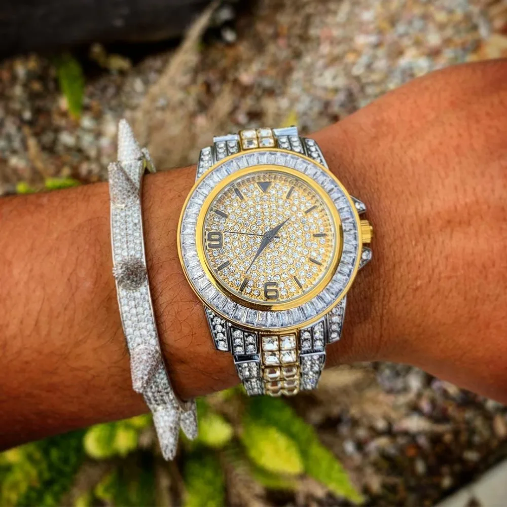 GUCY AAA ICED OUT хип-хоп наручные часы с микро pave CZ браслет из нержавеющей стали Прямая поставка