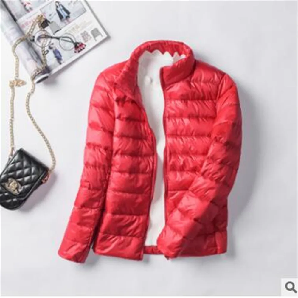 Весна Осень 2020 Модный женский пуховик на 95% белом утином пуху однотонный молнии с