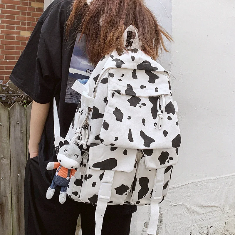 

New cute bull spot women's backpack Large-capacity waterproof nylon travel bag with zebra pattern Unisex fashion school bag