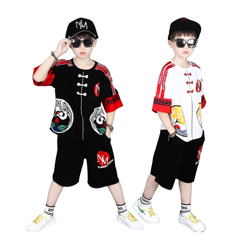 

New Boys' Summer Suit Short Sleeve T Shirt and Pants Hanfu Chinese Style Kids Clothes Tang Suit 2Pcs Set Casual Tracksuit
