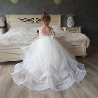 ivory lace flower girl dresses with long train tulle first communion toddler birthday princess special occasion gowns