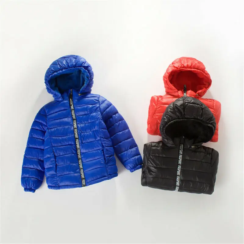 Детское зимнее теплое хлопковое пуховое пальто с капюшоном для маленьких
