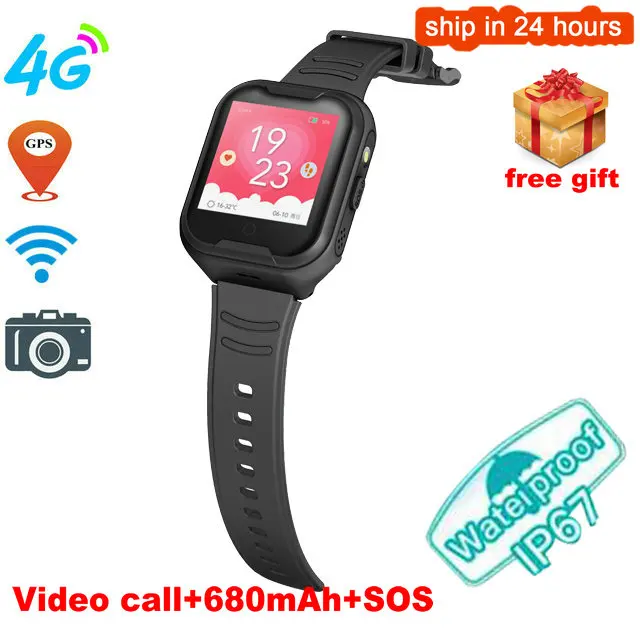 Черный 4G сеть A36E Смарт часы Дети Wifi gps SOS видео вызов IP67 Водонепроницаемый Будильник камера Детские часы детские часы телефон часы - Цвет: Черный