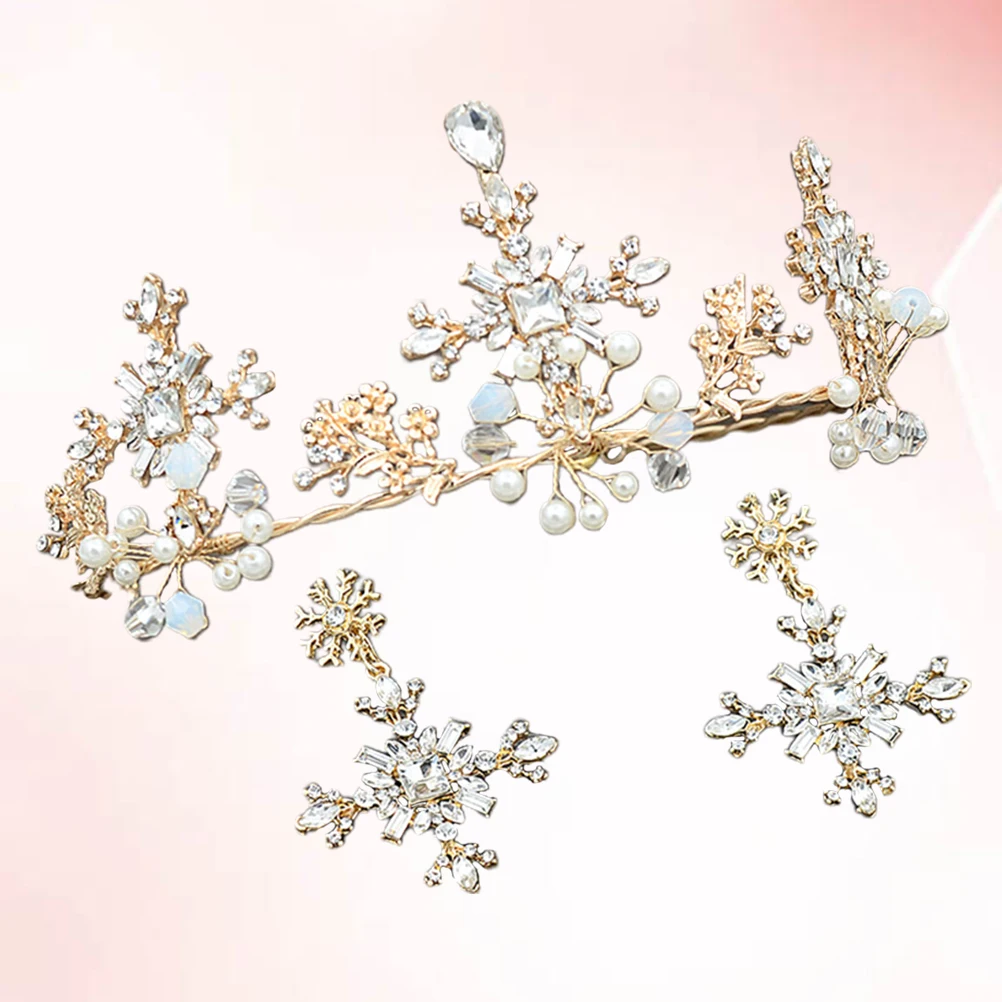 1Set Bride Headdress Exquisite Rhinestone Floral Luxury Crown with Earrings for Lady | Hair Accessories Set