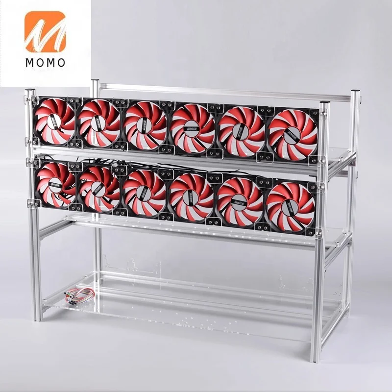 

14 GPU Stackable Aluminum Open Air Miner Frame Mining Rig Case for ETH BTC Dogecoin Silver Color
