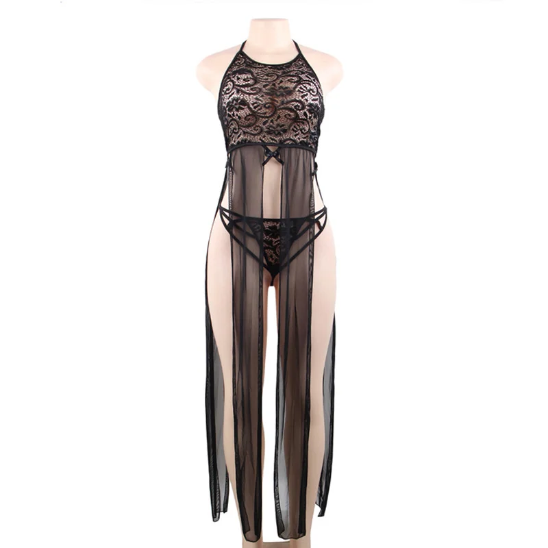 

Large Lingerie Sexy Long nightdress lace split pajamas 80666