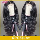 Lanqi оптовая продажа, предварительно выщипанные волнистые волосы, бразильские волнистые человеческие волосы, фронтальные парики для женщин 4x4, парик на сетке