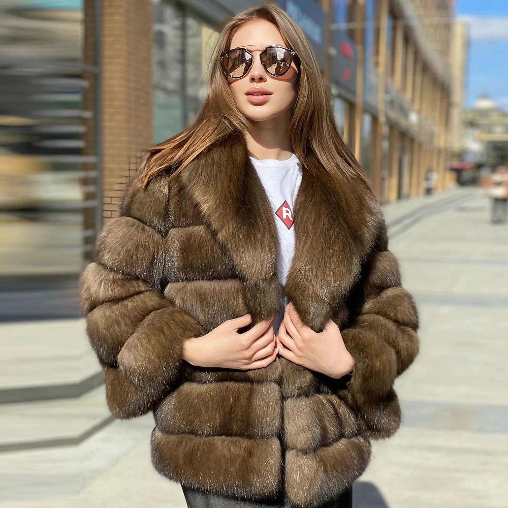 

2021 Winter New Real Fox Fur Coats for Women Outwear Thick Warm Fur Overcoats Luxury Whole Skin Genuine Fox Fur Jackets Overcoat
