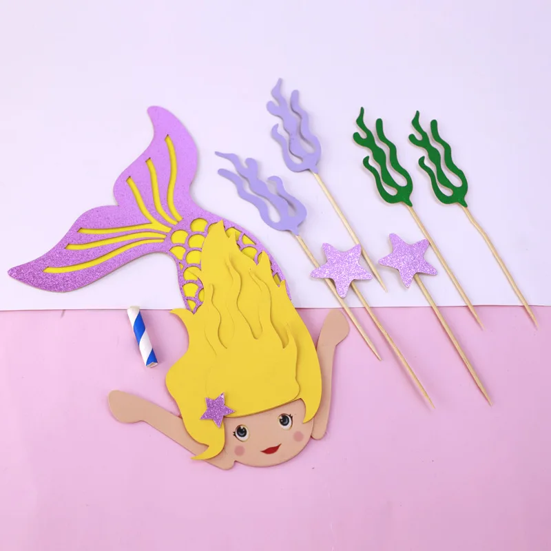 1 шт. лазерный розовый зеленый хвост русалки Морская звезда вода трава торты для
