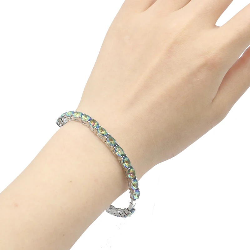 Браслет серебряный с радужным топазом 68x5 мм 8 5 дюйма|925 silver ring|silver ringring women 925 |