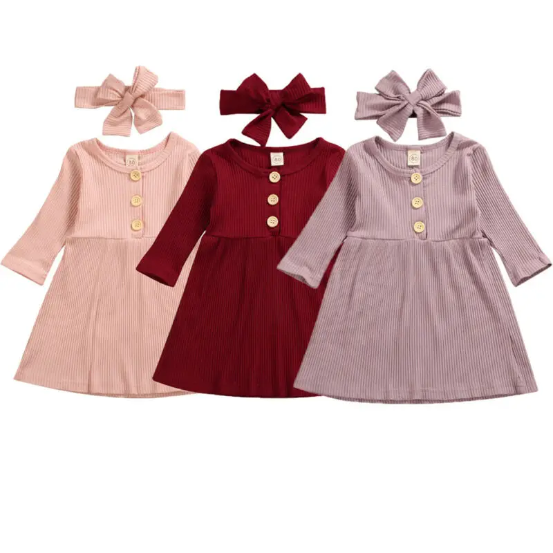 Toddler Girl Dress Newborn Kid Baby Girls Long Sleeve Solid Knitted Party Casual Gown Tutu Size 1-4Y | Детская одежда и обувь
