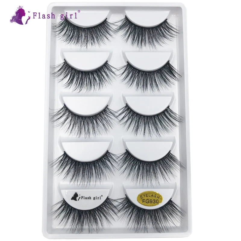 

Flash Girl FG930 Series Private Logo Eyelashes Natural 5 Pairs Handmade 3D Mink Eyelashes With Eyelashes Box for Makeup