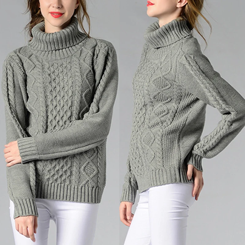 Теплый пуловер с высоким воротником свитер новый вязаный повседневный