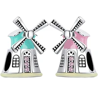 fit original pandora cute windmill charms bracelet pink blue enamel wind turbine beads diy jewelry for women accessory kids gift