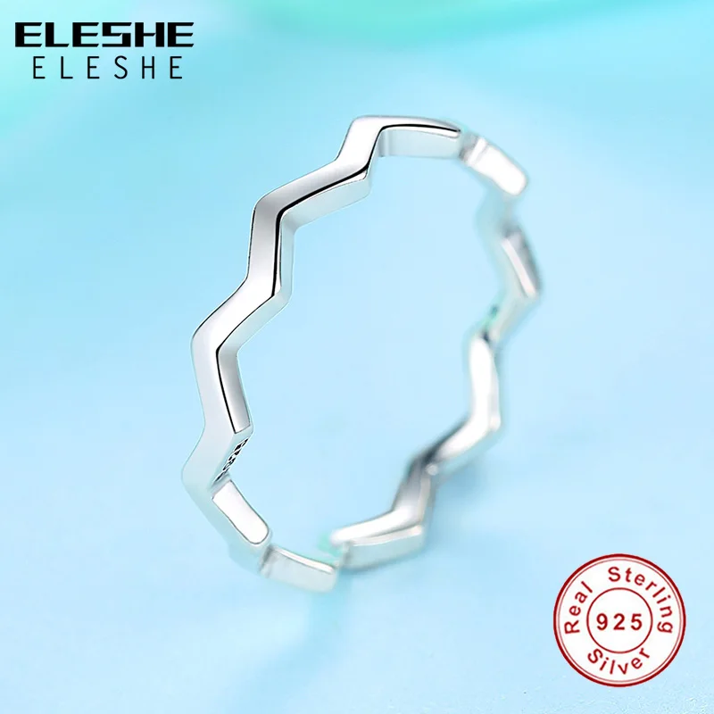 ELESHE Authentic 925 Sterling Silver Ring Female Simple Geometric Wave Rings for Women Girls Wedding Engagement Fashion Jewelry | Украшения